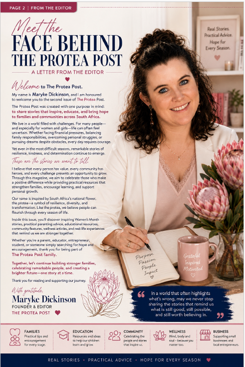 Meet the FACE BEHIND THE PROTEA POSTA LETTER FROM THE EDITOR